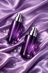 perfume bottle and lavender silk background