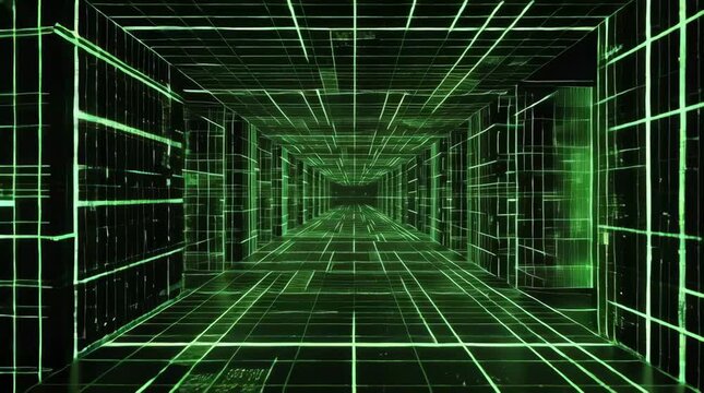 Green Digital Wireframe Tunnel Stock Video Footage