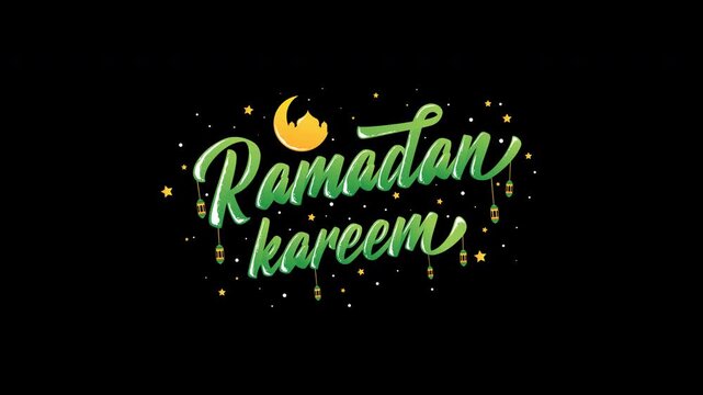Animated Text Ramadan kareem in decorative lettering with a moon. Suitable for greeting cards, social media posts, website headers, posters, and flyers.