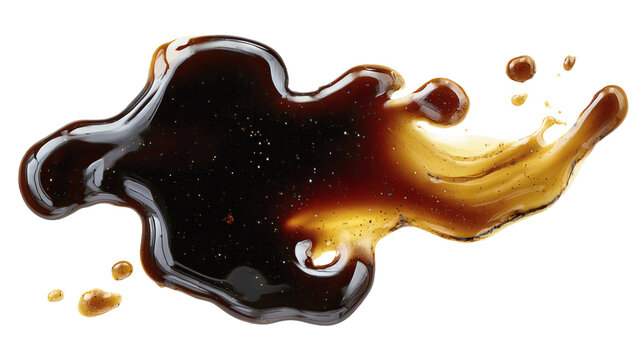 Soy sauce stains dark liquid, isolated on a white background
