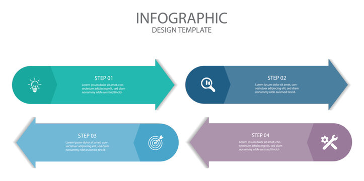 Concept of arrow business model with 4 successive steps. Can be used for process diagram, presentations, workflow layout, banner, flow chart, info graph. 
