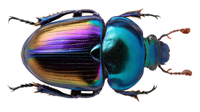 Beetle insect shiny shell, macro photography, isolated on a white background