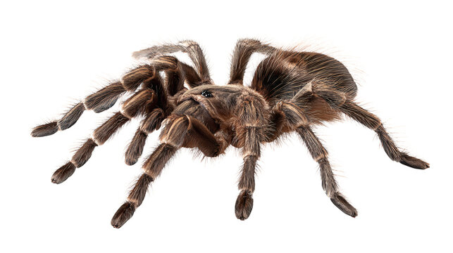 Tarantula spider top view, detailed hair texture, isolated on a white background