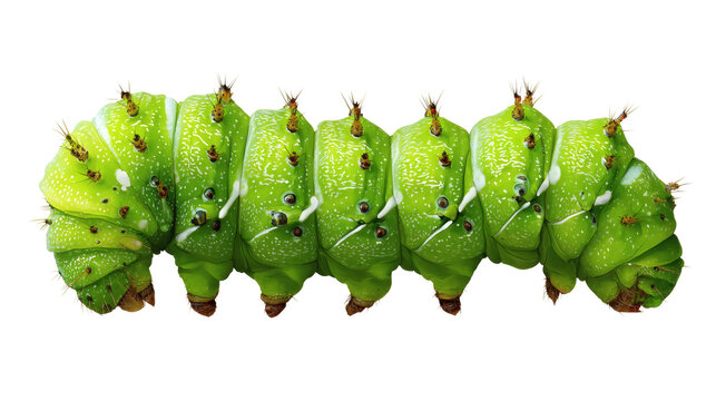 Silkworm caterpillar macro, isolated on a white background