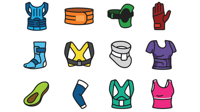 Medical braces vector icons for body parts and joints support