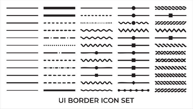 Set of ui border line icons with various patterns and styles