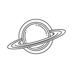 Saturn planet with rings in simple line art isolated on white background illustration for educational or decorative use © Shahin67