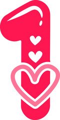 one number hearts valentine on a white background
