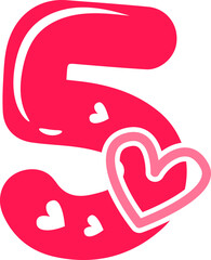 Five number hearts valentine on a white background