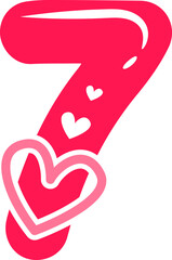 Seven number hearts valentine on a white background