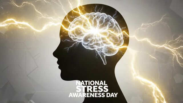Human head silhouette showing stressed brain with lightning sparks