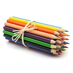 Fototapeta premium A bundle of colored pencils tied together isolated on white background