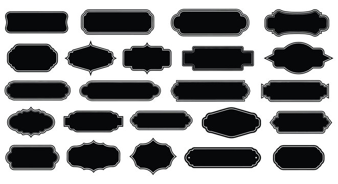 Collection of various black ornamental vintage banner frames and label shapes set