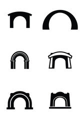 Black silhouette vector arch and gate icons set isolated on white for architecture design