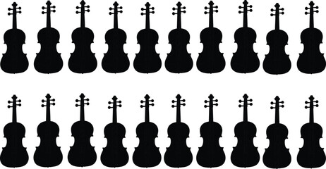 Seamless pattern of violin silhouettes arranged in rows, black vector illustration for classical music background, orchestra design, instrument texture, and creative musical wallpaper concept © Its me...