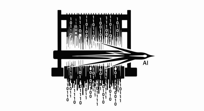 Abstract digital weaving process with binary code and AI concept