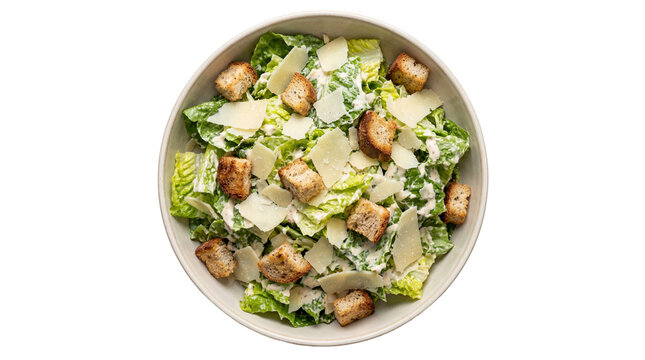 Caesar salad with parmesan and croutons on transparent background