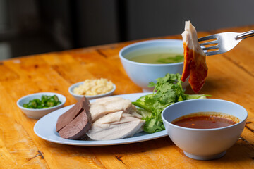 Thai Hainanese Chicken Rice with Crispy Chicken and Dipping Sauce