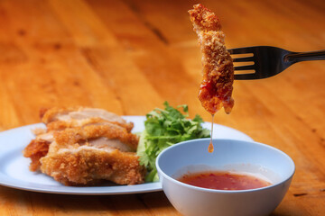 Thai Hainanese Chicken Rice with Crispy Chicken and Dipping Sauce