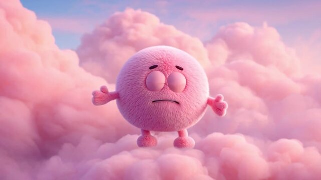 Cute Shrugging Emoji Character in Dreamy Pink Cloudscape &ndash; Endless Social Media Loop