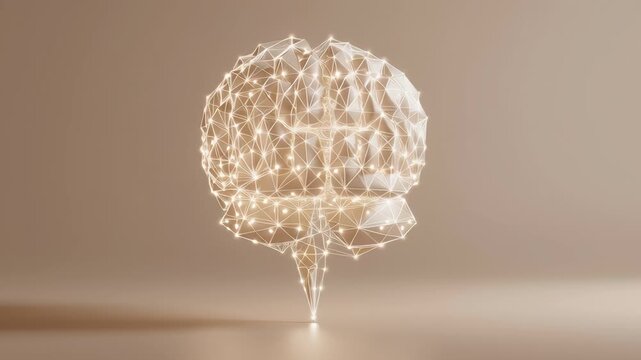 A brain made of lines and dots. The brain is white and has a lot of lines. Minimalist illustration of a brain formed from clean geometric lines and soft light, optimization and balance concept