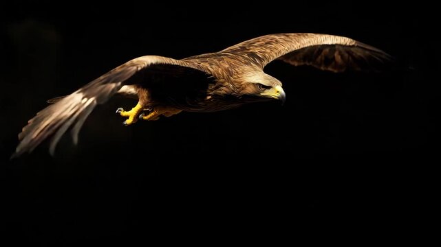 Flying Eagle with Open Wings in Darkness  