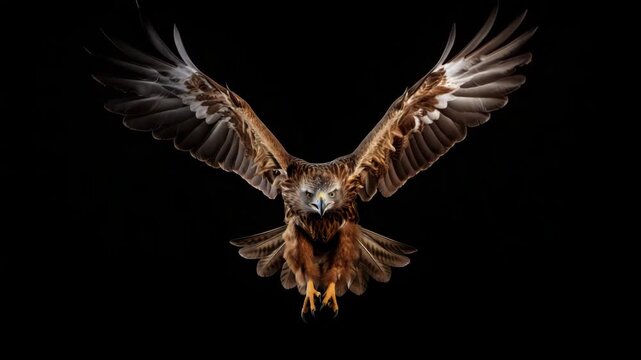 Flying Eagle with Open Wings in Darkness  