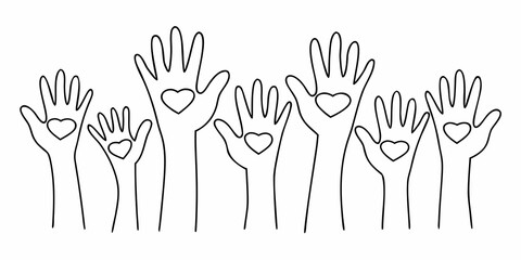 Obraz premium A group of hands reaching up several forming heart shapes