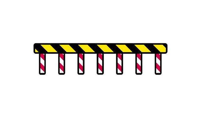 A long black and yellow barrier gate stretches across the path to block vehicle access at crossings