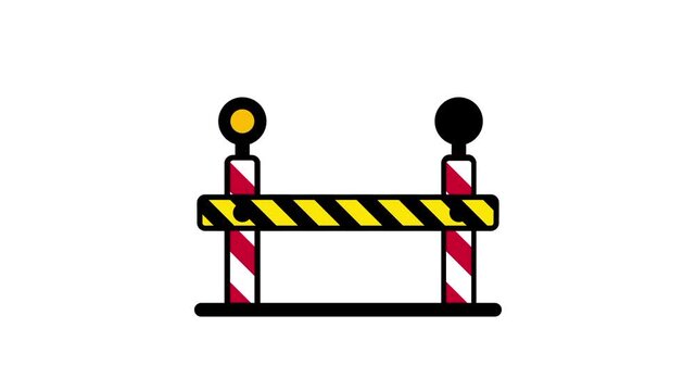 A small construction barricade with warning lights sits on the road to indicate a temporary closure