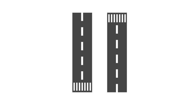 Two parallel vertical road segments are shown with dashed white lines to indicate separate lanes for traffic flow