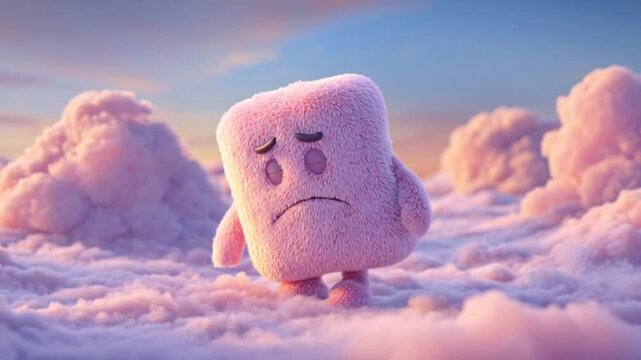 Whimsical Confused Cartoon Emoticon Floating in Pastel Cloud Sky &ndash; Seamless Loop Animation