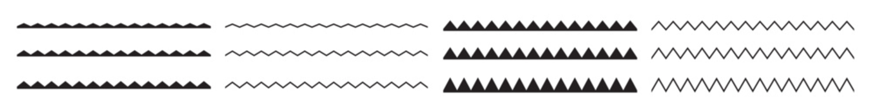 Set of seamless borders zigzag. Graphic design elements.