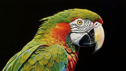 Obraz premium Vibrant Macaw Portrait: A close-up view of a striking macaw, its colorful plumage and expressive eye. It's a vivid display of nature's artistry.