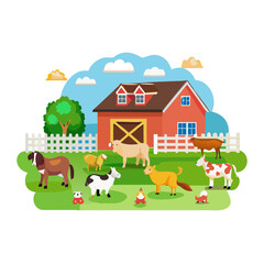 Obraz premium Cow chicken dog farm animal livestock mammal poultry canine domestic agriculture rural black white breed pet