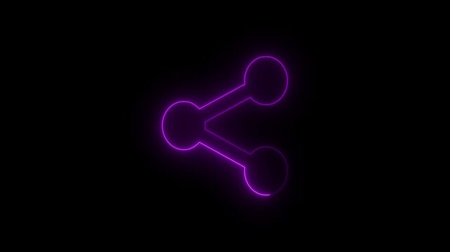 Neon Pink Share Network Icon on Black Background.Glowing connected nodes symbol representing sharing, connection, and digital networking. 4k video