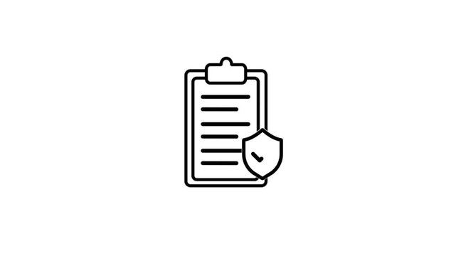 Checklist and shield line icon, Insurance policy concept, data document security