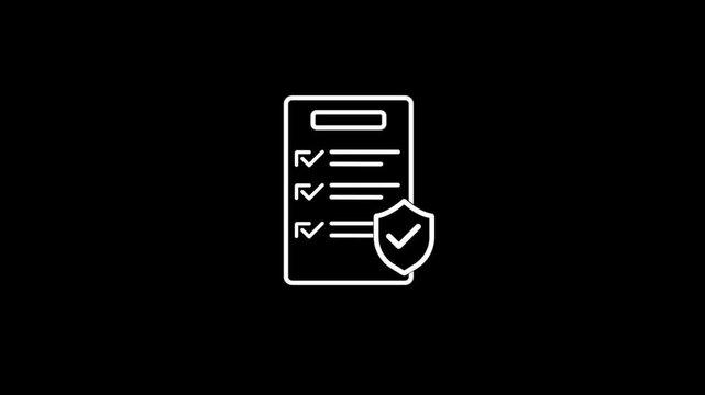 Checklist and shield line icon, Insurance policy concept, data document security