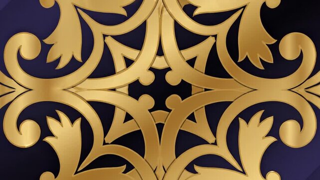 Intricate golden floral filigree pattern against a dark blue background, offering a luxurious and elegant visual