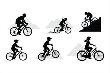 Fototapeta premium set of silhouettes of cyclist
