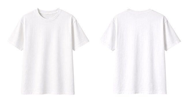 Blank White T-Shirt Mockup Template Front and Back Views Isolated on Transparent Background