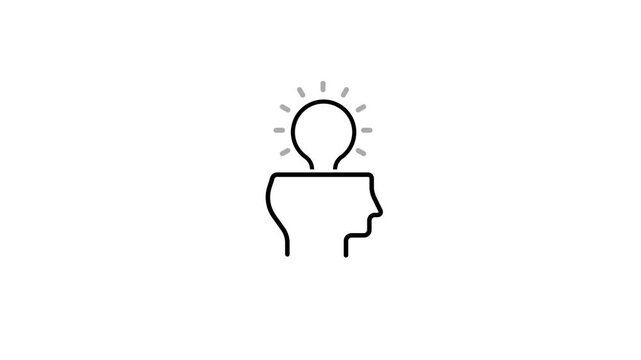Creative Thinking Line Icon. Light bulb in Human Head Linear Pictogram. Innovation Science Idea Outline Sign animation concept .