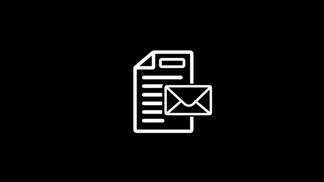Icons representing document approval and messaging system in simple black and white design for digital communication tools