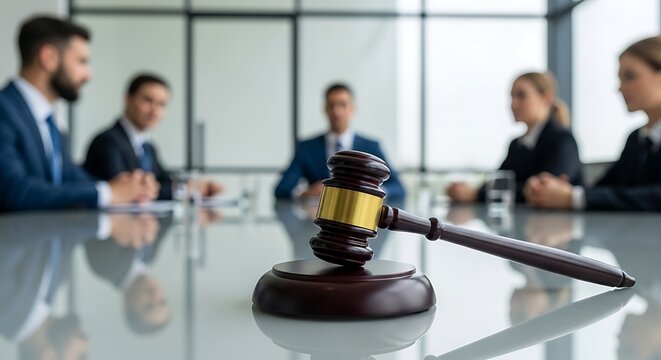 Business law and corporate governance meeting with gavel