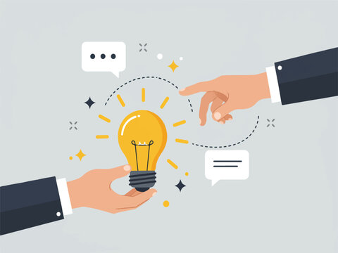 Business people sharing idea concept with light bulb and conversation  innovation and communication