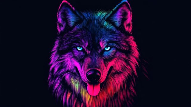 Psychedelic Angry Wolf Art with Glowing Colors
