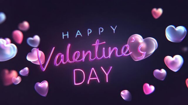 Valentines Day abstract design with floating shapes heart accents and vibrant Valentine greeting text evenly distributed bright illumination