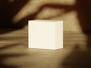 White Packaging Box Mockup with Natural Shadow Overlay on Textured Surface