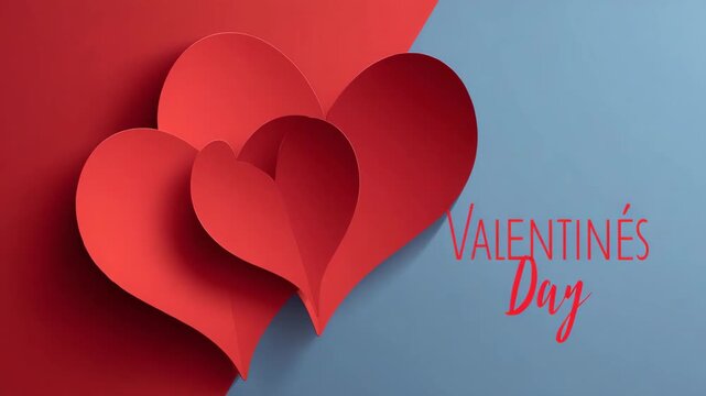 Valentines Day clean romantic background with layered heart forms subtle shadows and vibrant love themed text studio lit