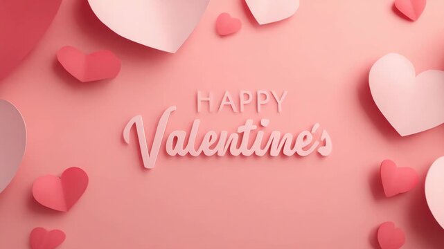 Valentines Day creative flat lay style background with layered hearts smooth textures and vibrant love themed typography softly blended behind elements clean lighting